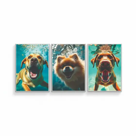 Quadros decorativos Cachorros piscina divertidos (3 peças)