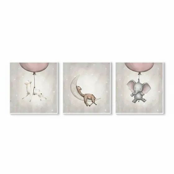 Quadros decorativos infantis Lhama, elefante e girafa sono (3 peças)