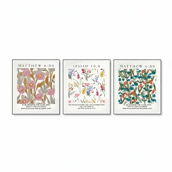 Quadros decorativos 3 peças versículos em inglês 40x40