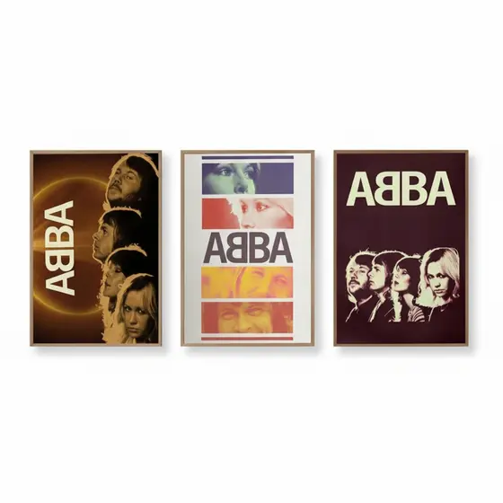Quadros decorativos Músicos ABBA grupo musical vintage vibes (3 peças)