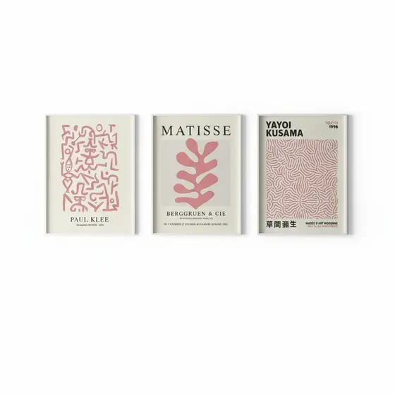 Quadro decorativo Pink and white (3 peças)