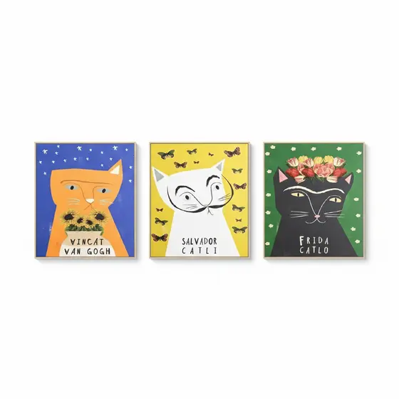 Quadros decorativos Gatos Artistas (3 peças)