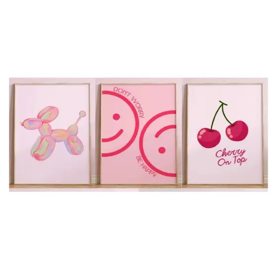 Quadros decorativos estilo encantador, sorriso bonito balão, cachorro e goma de cereja (3 peças)