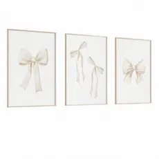 Quadros decorativos Laços brancos coquete para quartos de garotas fofos e delicados (3 peças)