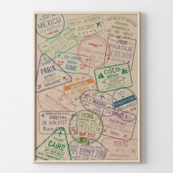 Quadro decorativo Selos de viagens países coloridos (1 peça)