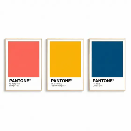 Quadros decorativos Arte Visual Nórdica Pantone Design cores moderna (3 peças)