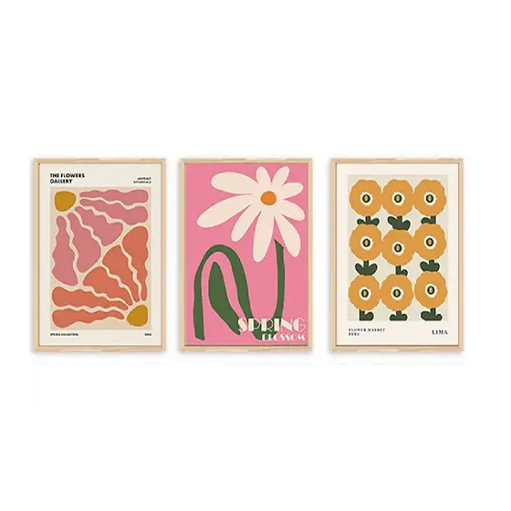 Quadros decorativos Arte pintura de flores bonitas cores (3 peças)