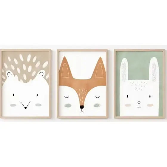 quadro decorativo Infantil animais florestas (3 peças 30x40)