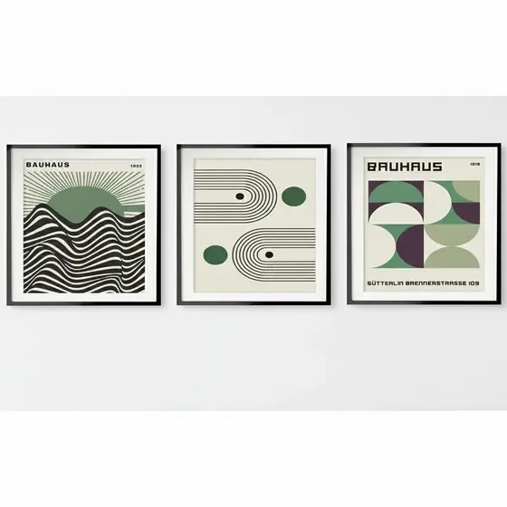 Quadros decorativos Abstrato verde e preto (3 peças)