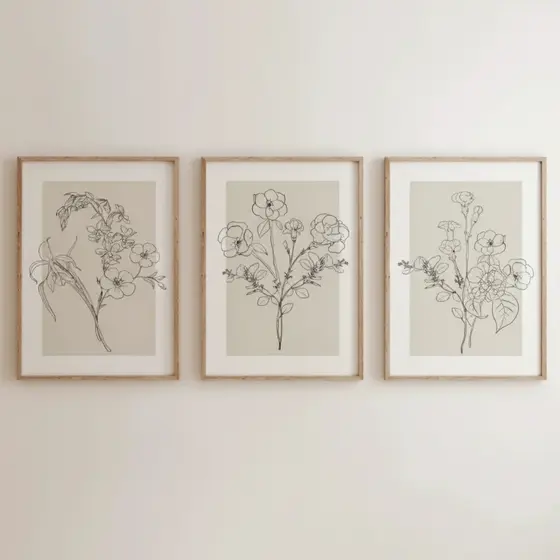 Quadro decorativo floral minimalista 3 peças