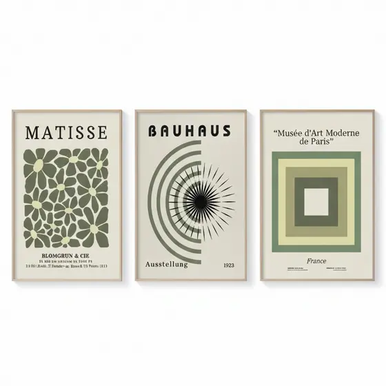Quadros decorativos Abstrato Matisse Bauhaus (3 peças)
