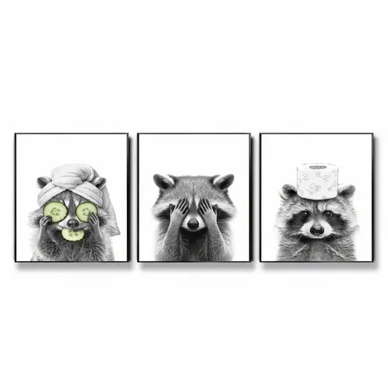 Quadros decorativos para banheiro, gato, girafa, cachorro, elefante (3 peças)