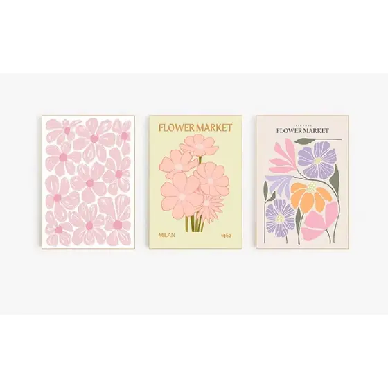 Quadros decorativos Estilo bonito flor arte cor moda tendência casa e campo villa estética (3 peças)