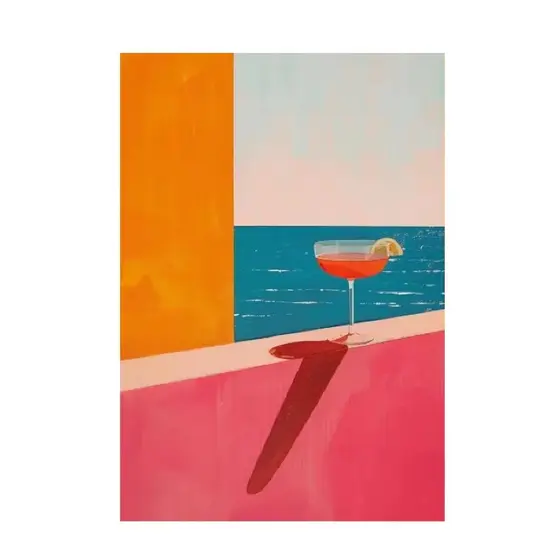 Quadro decorativo Abstrato colorido sol oceano palmeira paisagem cactus (1 peça)
