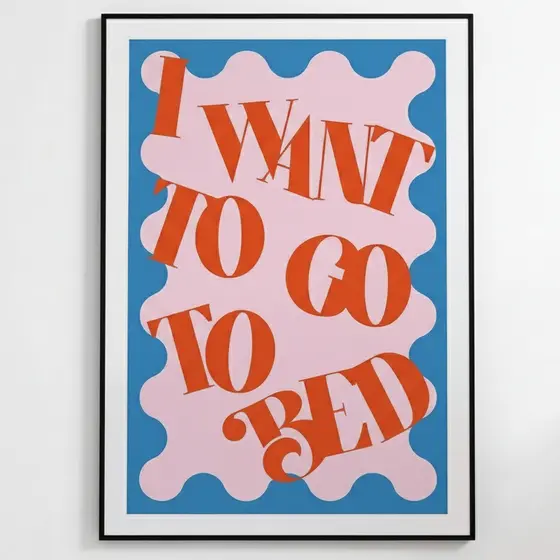 Quadro decorativo I want to go to bed cores vivas (1 peça)