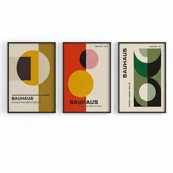 Quadro decorativo Bauhaus Estilo forma geométricas (3 peças)