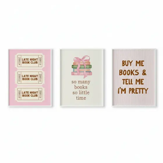 Quadros decorativos Livros estética rosa (3 peças)