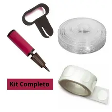 Kit Fita Para Arco Desconstruído + Fita Adesiva 100 Pontos + Bomba Manual para Inflar Balões + Adaptador Nó Bexiga