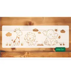 Estencil Safari / 30 x 10 cm / baby leão / elefante / girafa