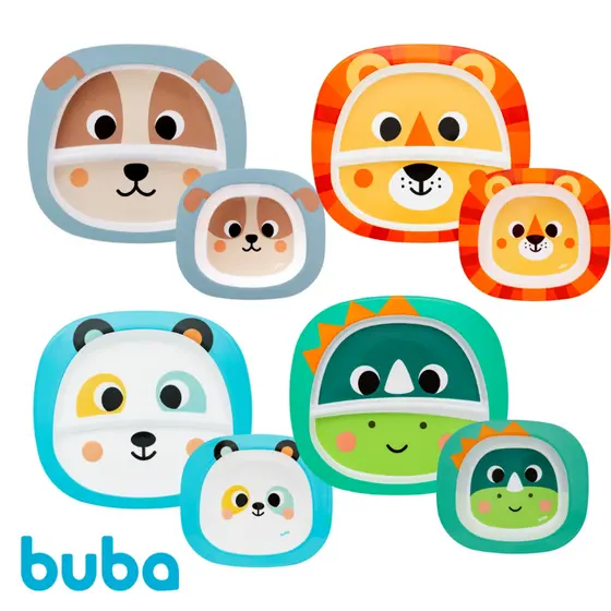 Pratinho com Divisória Buba Tigela Bowl Buba Animais Leão Dino Cachorro Buba Prato Menino