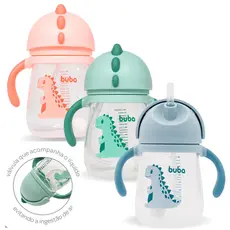 Copo Com Alça Buba Transição Dino Para Bebe Criança Com Canudo Copo de Treinamento Válvula