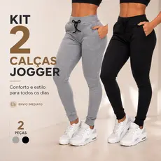 Kit 2 Calça Feminina Cintura Alta Jogger moletinho C/ elastano