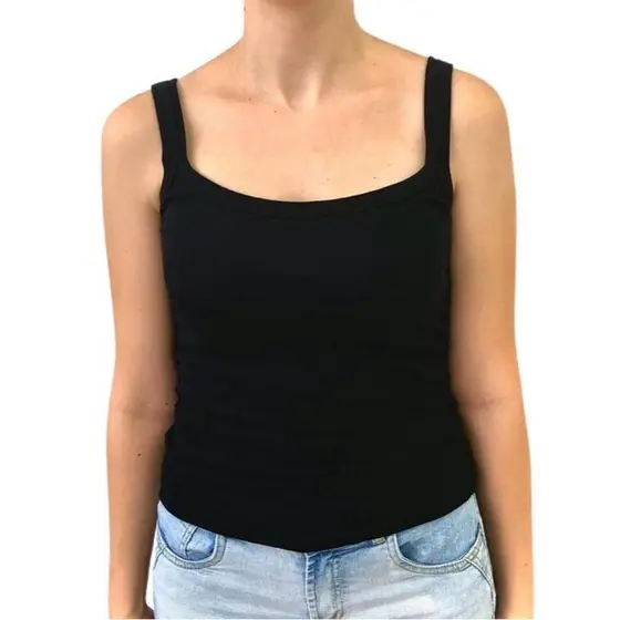 Regata alcinha PRETA Roupa de Verão Feminina Básica e Confortável 96% algodão 4% lycra