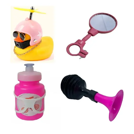 Combo Feminino Patinho Espelho Garrafinha Buzina Infantil Para Bicicleta Criança Bike Jack da Zoeira