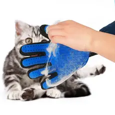 Luva pet Escova Magnética para escovar e  Tirar Pêlo Pets Gatos  ou Cães cor Azul