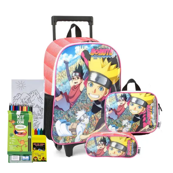 Kit Mochila Rodinhas Estojo Lancheira Boruto Next Generation Naruto Shippuden Ninja Shinobi Anime