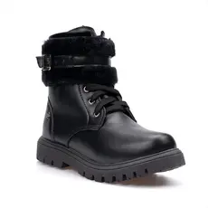 Bota Coturno Infantil Menina Fashion Tratorado Cano Curto com Cadarço Pelúcia Fivela Confortável