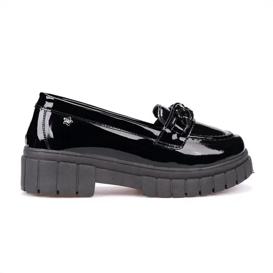 Mocassim Infantil Menina Fashion Verniz com Corrente Solado Tratorado Antiderrapante Confortável Estiloso Moda
