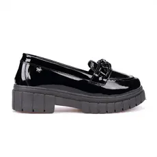 Mocassim Infantil Menina Fashion Verniz com Corrente Solado Tratorado Antiderrapante Confortável Estiloso Moda