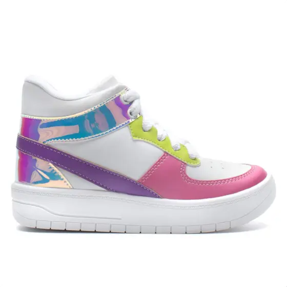 Tênis Casual Infantil  Menina Fashion Cano Médio Refletivo Recortes