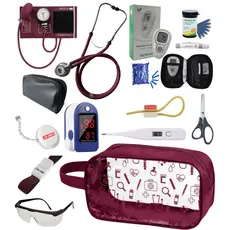 Super Kit Enfermagem Aparelho de Pressão + Estetoscópio  Completo + Oximetro + Nécessaire Vinho Preto Pink Lilás