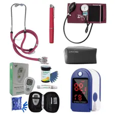 Super Kit Enfermagem Medicina Fisioterapia Aparelho de Pressão + Estetoscópio Duplo + Oximetro + Medidor de glicose
