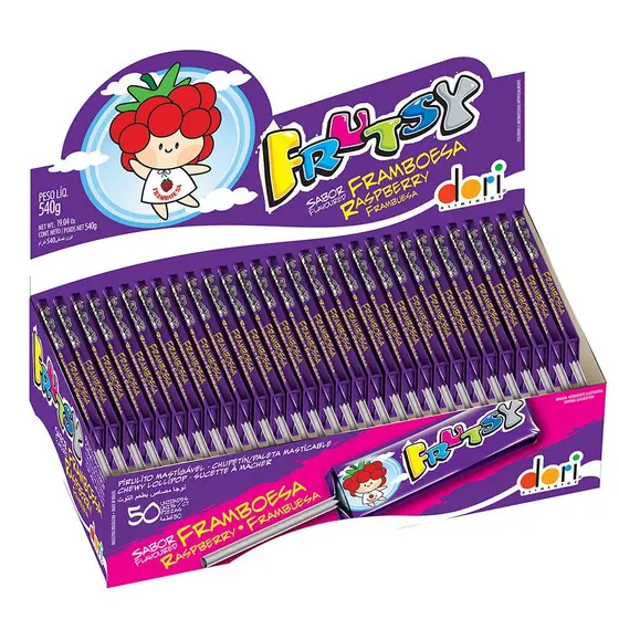 Pirulito Mastigável Frutsy Framboesa C/50 Unidades Dori
