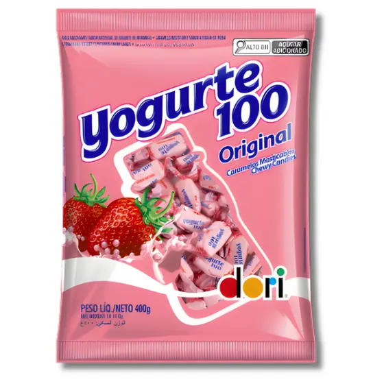 Balas Mastigável Yogurte 100 Original 400g Dori Festa Doces Atacado