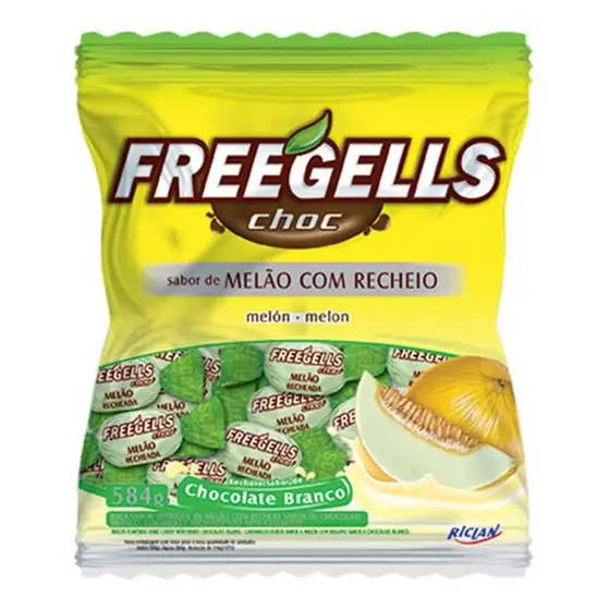 Balas Dura Melão Recheada Chocolate Branco 475g Freegells
