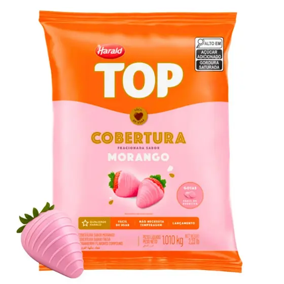 Gotas Cobertura TOP Sabor Morango 1,01kg Harald Ideal Para Trufas e Ovos De Páscoa