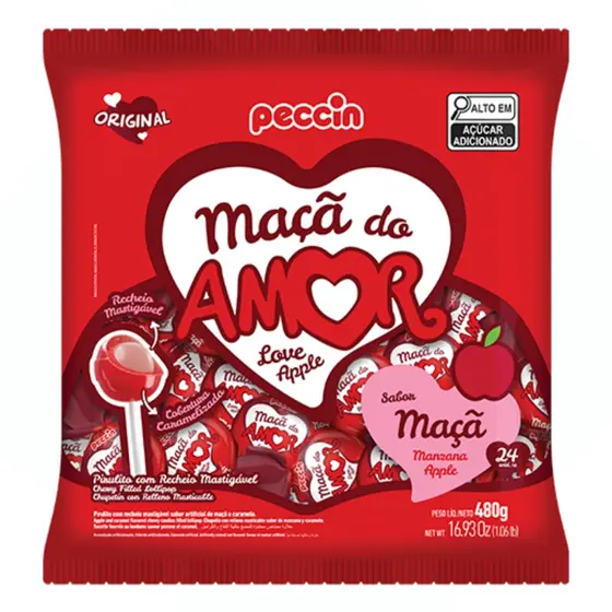 Pirulito Maçã Do Amor C/24 Unidades 480g - Peccin