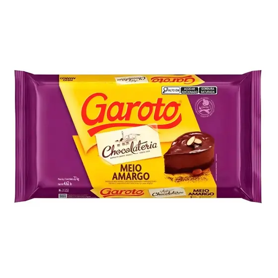 Barra de Chocolate Cobertura Meio Amargo 2,1kg - Garoto