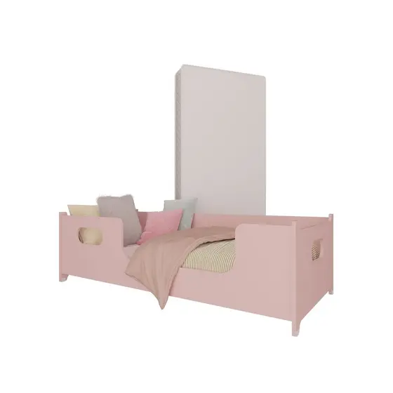 Cama Infantil Encanto Rosa com Colchão Incluso Grade Lateral Proteção Menina Quarto Montessoriano