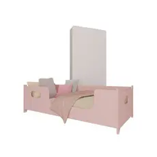 Cama Infantil Encanto Rosa com Colchão Incluso Grade Lateral Proteção Menina Quarto Montessoriano