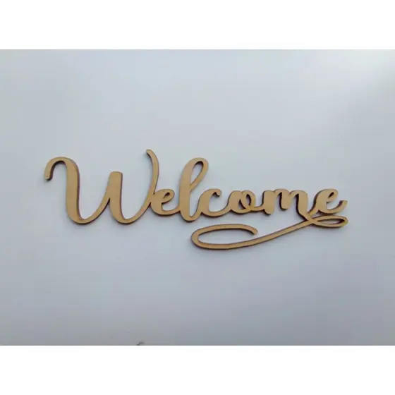 Kit 25 apliques palavra Welcome 10cm/15cm/20cm/25cm em MDF crú artesanato decoração