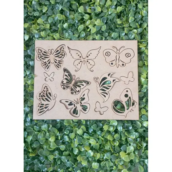 Kit 3 Moldes + 33Apliques borboleta 20cm x 15cm em MDF artesanato