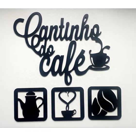 Cantinho do Café + 3 quadrinhos temáticos em MDF preto