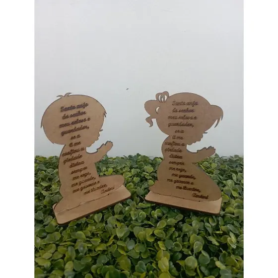 Kit 3 Menino/Menina com Oração do Santo Anjo gravada lembrancinha nascimento, batizado, chá de bebê em MDF crú 3mm