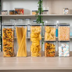 7 Potes Herméticos para Mantimentos de Acrílico Empilhável para Cozinha e Alimentos Organiza Armário