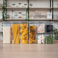 8 Potes Herméticos em Acrílico Cristal para Cozinha e Design Empilhável Organizador para Mantimentos